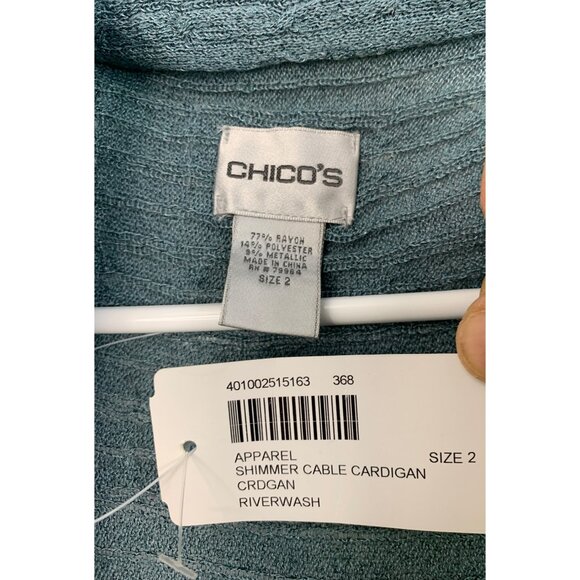 Chicos Shimmer Cable Cardigan Size M Riverwash Drape Open NWT - Picture 3 of 8